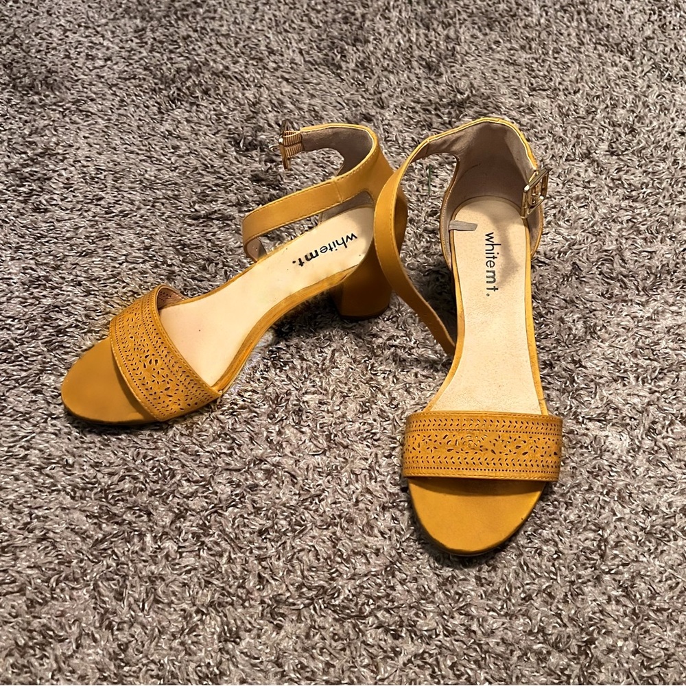 Mustard yellow chunky heels